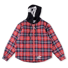Sp5der Hooded Zip Flannel Shirt Jacket
