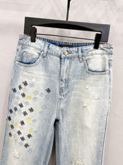 AMIRI Blue MA Quad Embroidered Flare Jeans