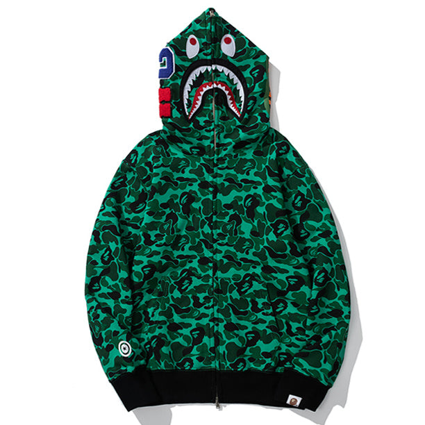 BAPE Green Camo Shark Zipper Hoodie