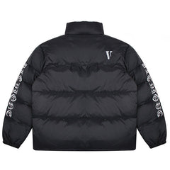 VLONE arms black and silver gothic letter logo down Jacket