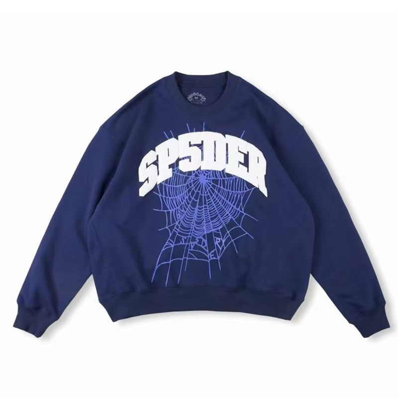 Sp5der Varsity Web Crewneck Sweatshirt Navy
