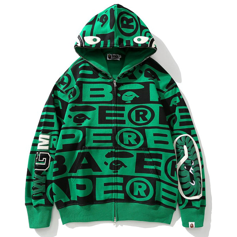 Bape Fully printed shark hooded sweatshirt zipper jacket