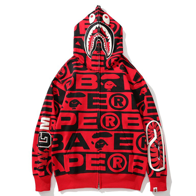 Bape Fully printed shark hooded sweatshirt zipper jacket