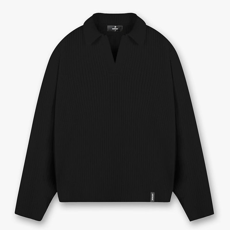 Represent Minimalist Solid Color Lapel Knit Sweater