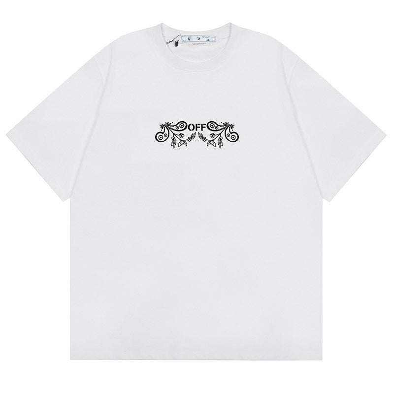 OFF WHITE Cashew Flower Arrow Pattern T-Shirts