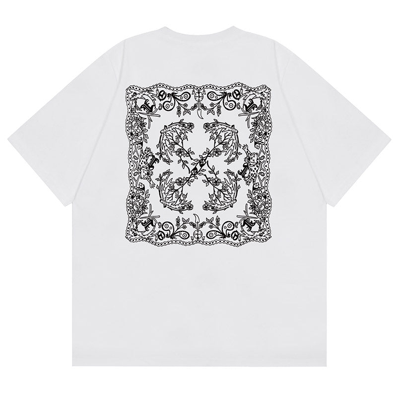 OFF WHITE Cashew Flower Arrow Pattern T-Shirts