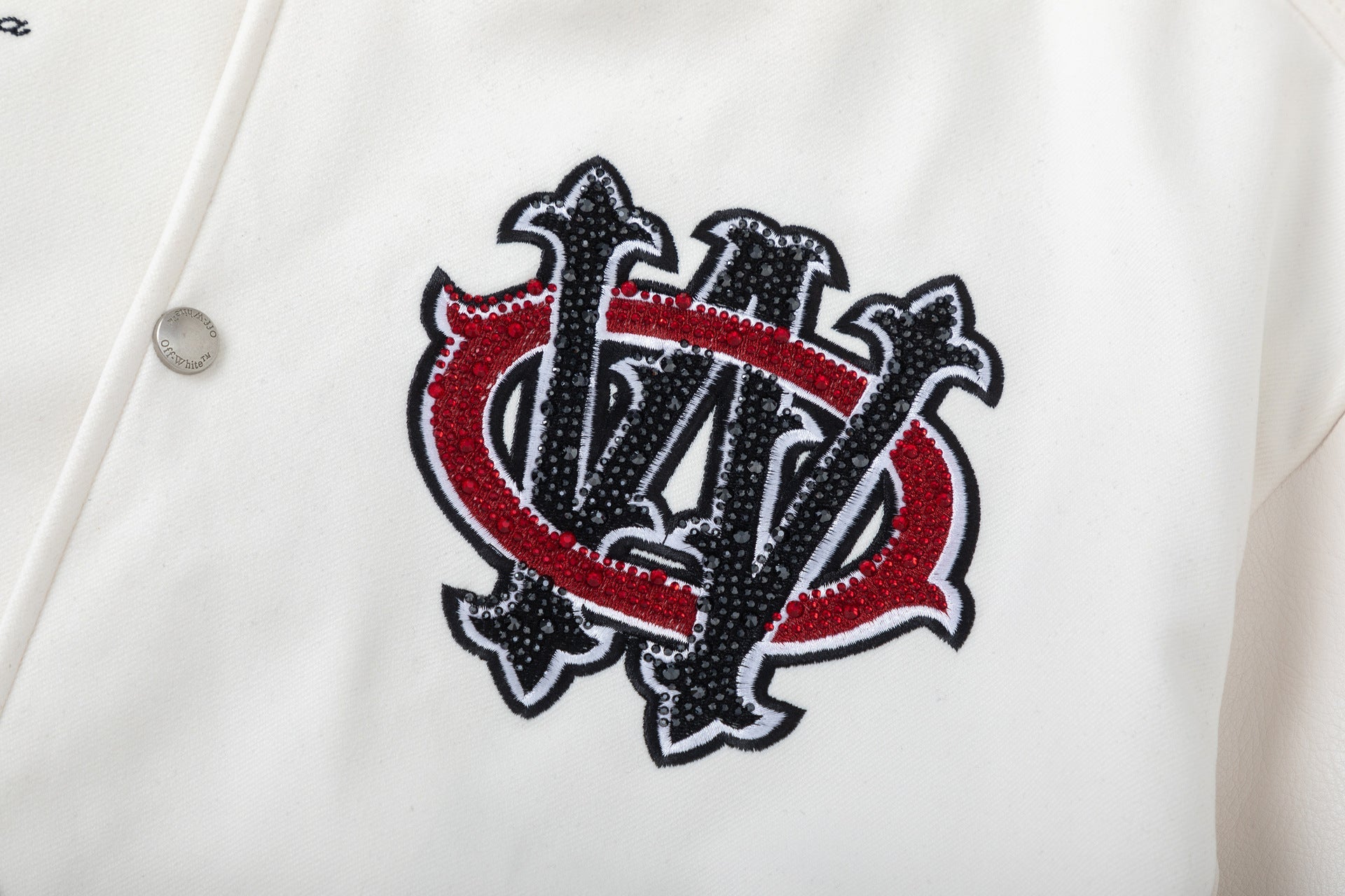 OFF WHITE Crystal Full Lea Varsity Jacket