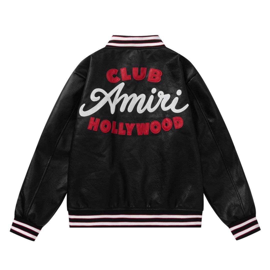 AMlRl Club Leather Varsity Jacket