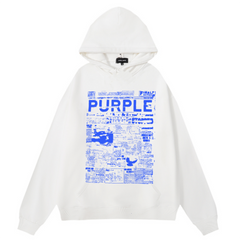 Purple Brand Logo Pattern Printed Hoodie