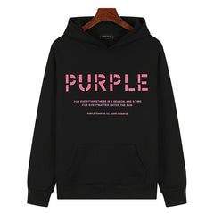 Purple Brand Logo Pattern Printed Hoodie