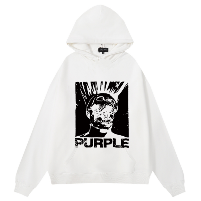 Purple Brand Logo Pattern Printed Hoodie