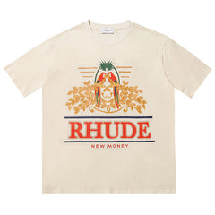 RHUDE Summer Macaw Flower Slogan Short Sleeve T-Shirt