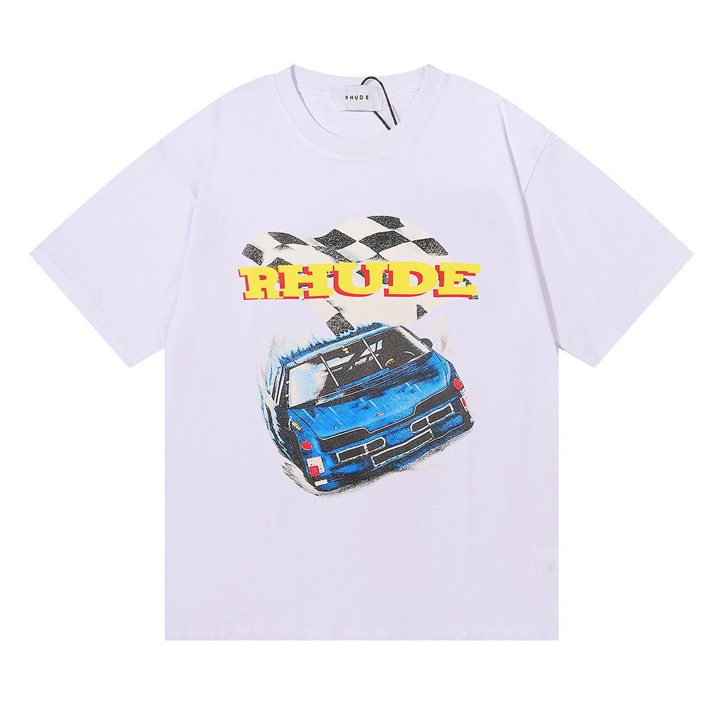 RHUDE micro-logo letter racing print T-shirt