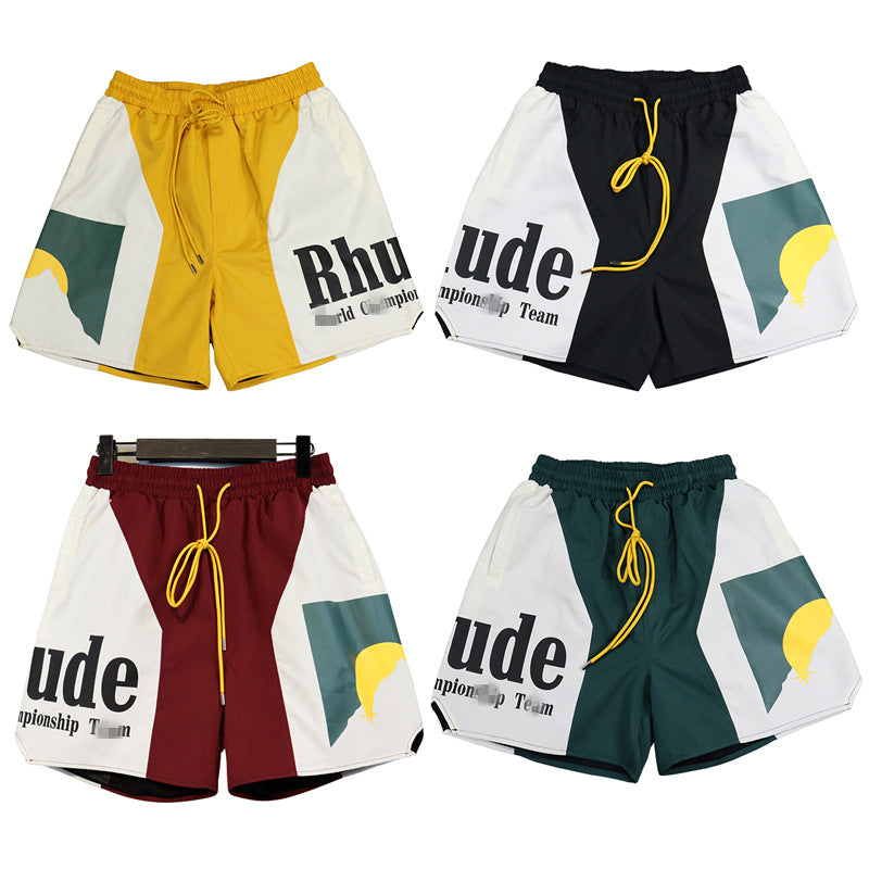 RHUDE Sunset Print Stitching Contrast Color Casual Beach Shorts