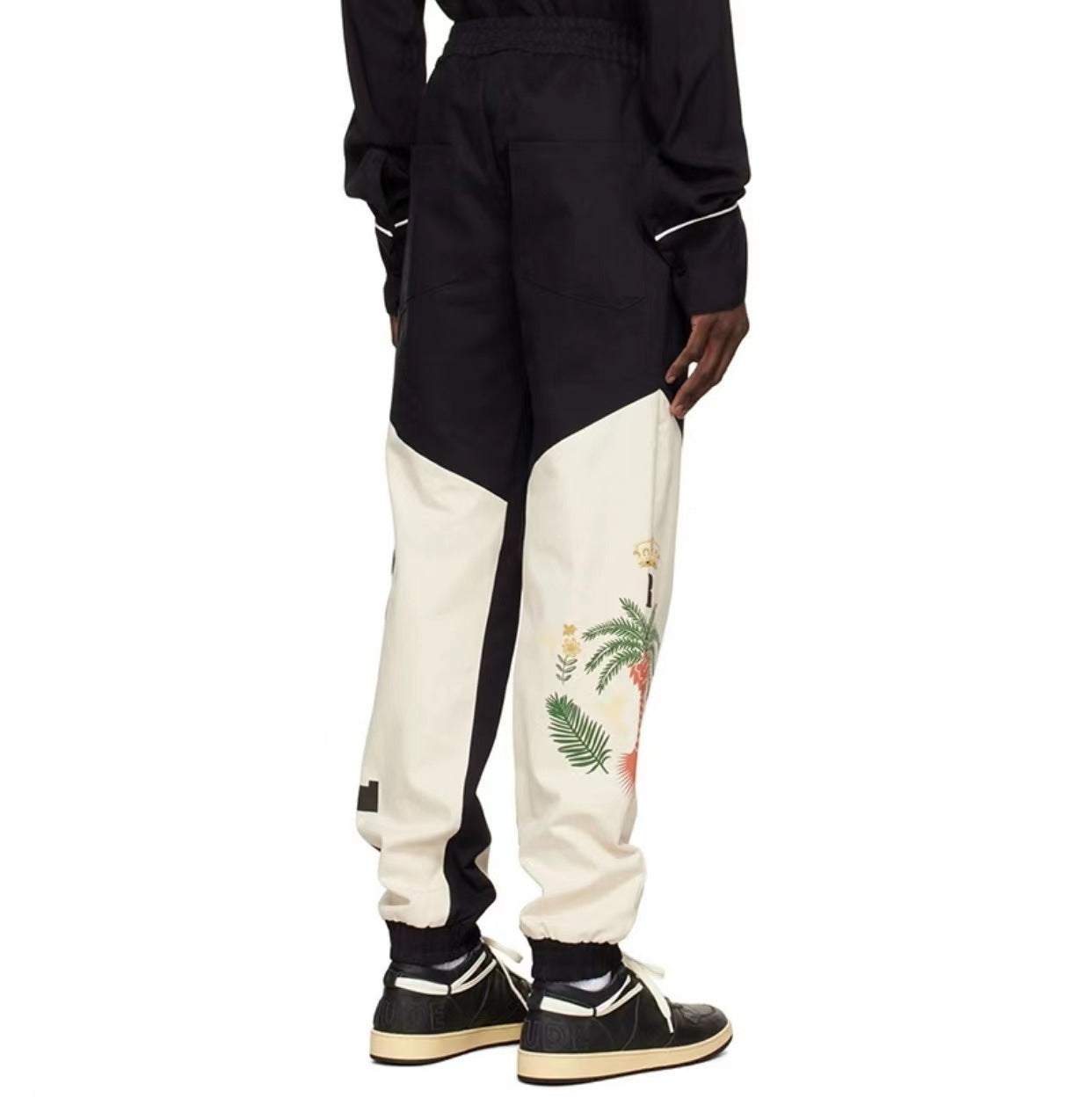 RHUDE Coconut tree and peace dove print stitching contrast color pants