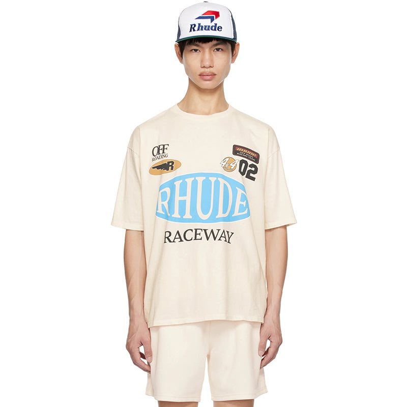 RHUDE Motorsports Track Letter Print T-Shirt