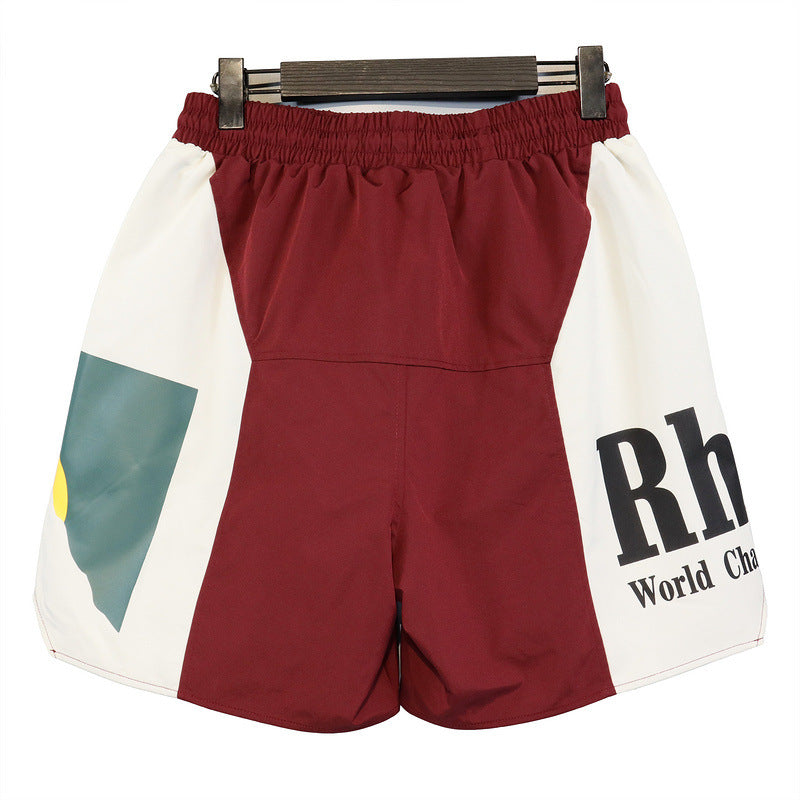 RHUDE Sunset Print Stitching Contrast Color Casual Beach Shorts