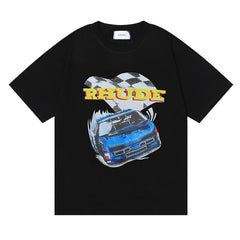 RHUDE micro-logo letter racing print T-shirt