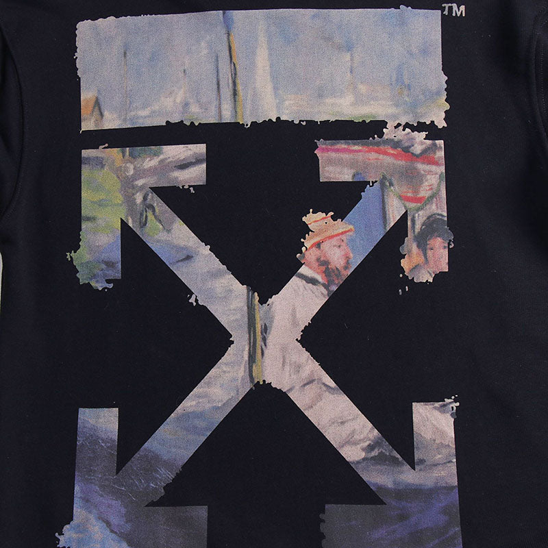 OFF WHITE Classic Monet Oil Painting Arrow Round Neck Pullover Sweatshirts