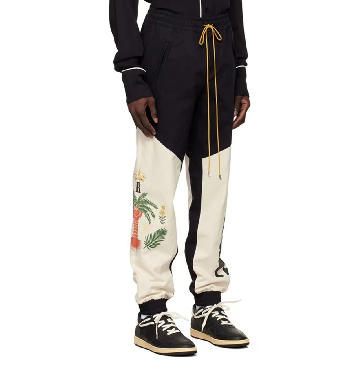 RHUDE Coconut tree and peace dove print stitching contrast color pants