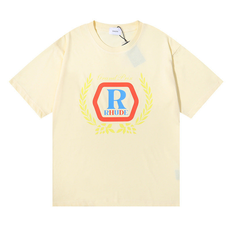 RHUDE micro-label wheat ear letter printing t-shirt