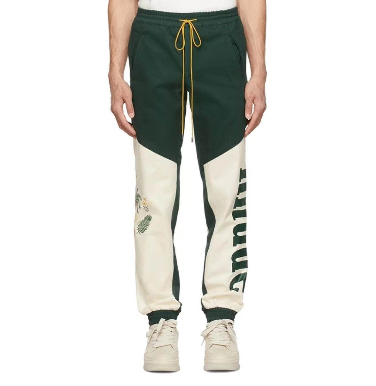 RHUDE Coconut tree and peace dove print stitching contrast color pants