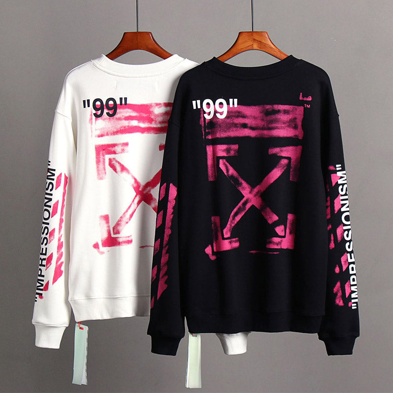 OFF WHITE Classic 99 Pink Number Arrow Crew Neck Sweatshirts