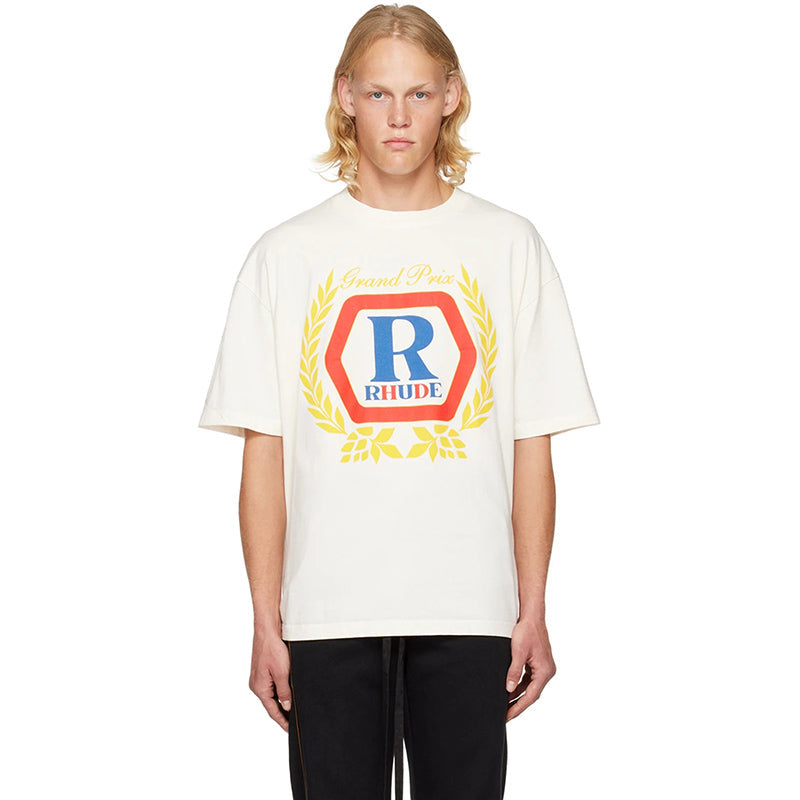 RHUDE micro-label wheat ear letter printing t-shirt