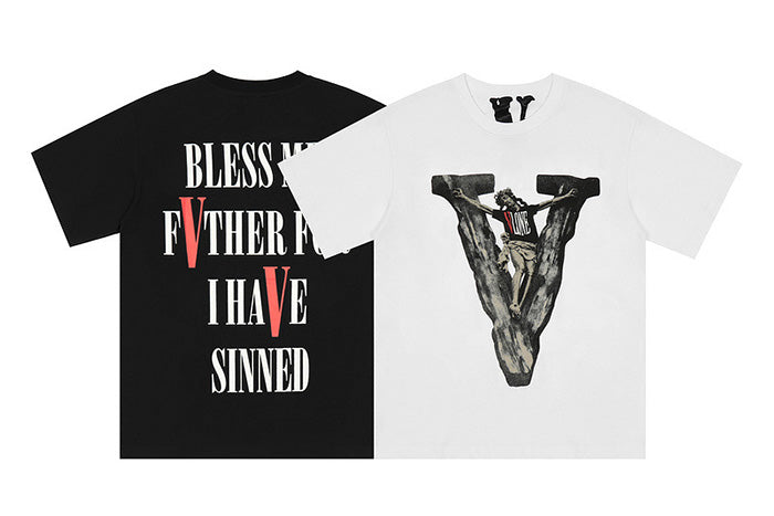 VLONE X Saint religious figures big V print T-Shirt