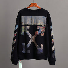 OFF WHITE Classic Monet Oil Painting Arrow Round Neck Pullover Sweatshirts