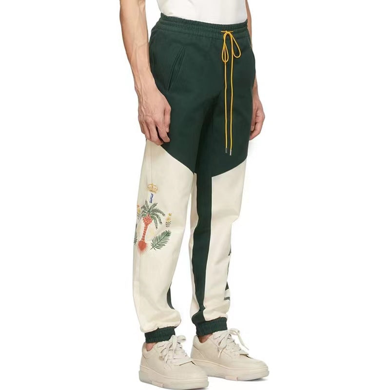 RHUDE Coconut tree and peace dove print stitching contrast color pants