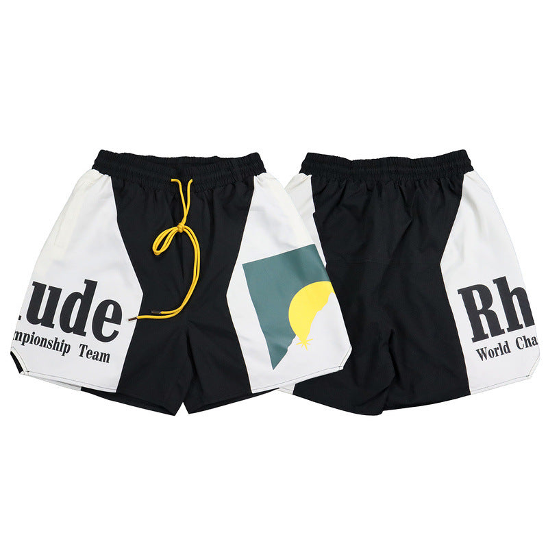 RHUDE Sunset Print Stitching Contrast Color Casual Beach Shorts