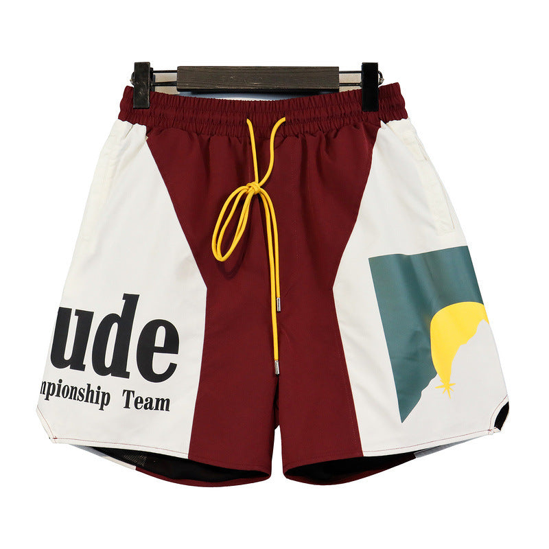 RHUDE Sunset Print Stitching Contrast Color Casual Beach Shorts