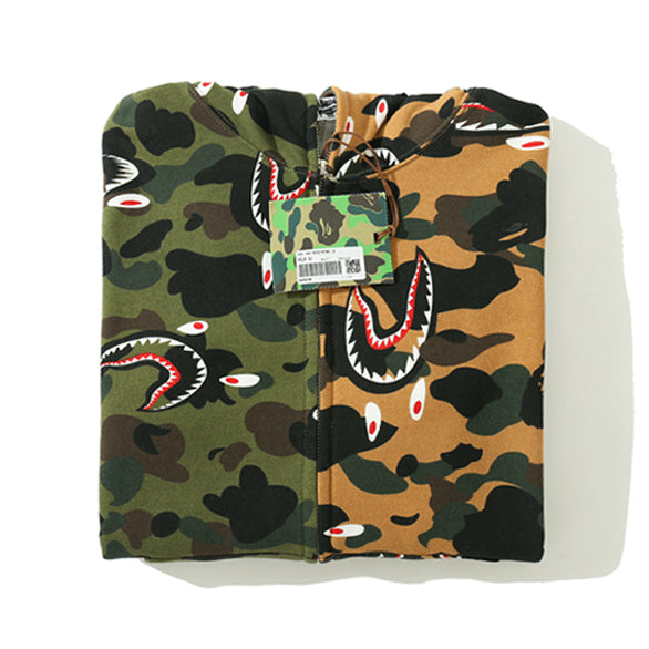 BAPE Colorblock Camo Shark Zipper Hoodie